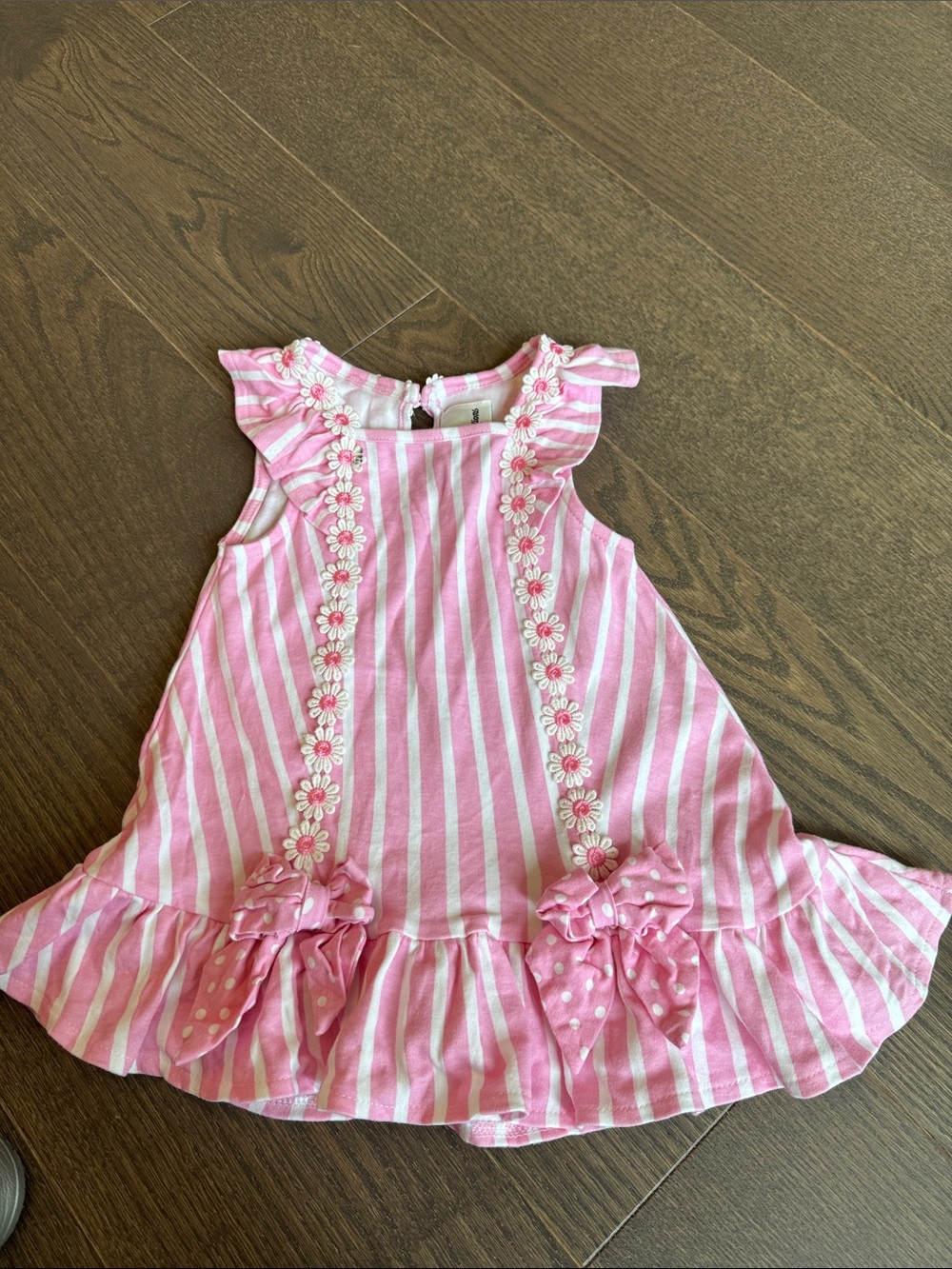 Rare Editions Pink and White Striped Floral Bow Tunic